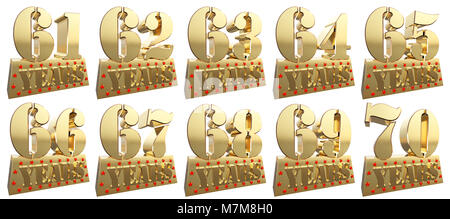 Satz mit goldenen Ziffern auf einem Goldbarren für das Jubiläum. 3D-Darstellung Stockfoto