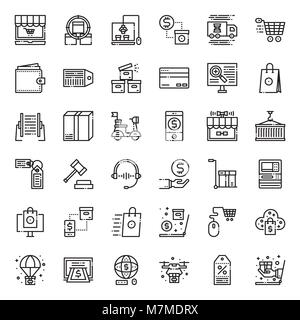 Online shopping Pixel Perfect Umrisse Symbol auf weißem Hintergrund Stock Vektor