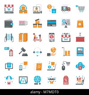 Online shopping Pixel Perfect flachbild Symbol auf weißem Hintergrund Stock Vektor