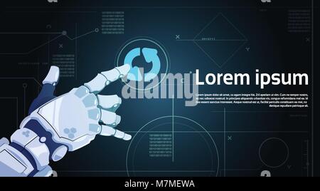 Roboter Hand Touch System Update auf Digital Screen Banner mit Kopie Raum Stock Vektor