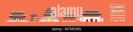Traditionelle Korea Paläste Set Koreanische Tempel Sammlung horizontale Banner mit Kopie Raum Stock Vektor