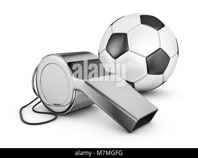 Schiedsrichter Pfeifen und Fußball. 3D-Rendering. Stockfoto