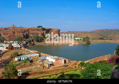 Agastya See, Badami, Karnataka, Indien Stockfoto