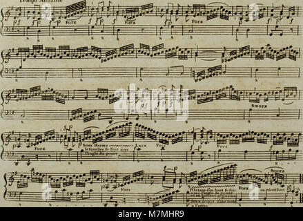 Ein musikalisches Arrangement von Joseph Haydns Andante aus dem Jahr 1795, adaptiert für Harfe mit optionaler Violinbegleitung, das klassische Kammermusiktraditionen des späten 18. Jahrhunderts widerspiegelt. Stockfoto