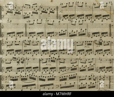 Eine Bearbeitung von Joseph Haydns Andante für Cello aus dem Jahr 1795, adaptiert für Harfe mit optionaler Violinbegleitung, die musikalische Adaption und instrumentale Vielseitigkeit des 18. Jahrhunderts demonstriert. Stockfoto