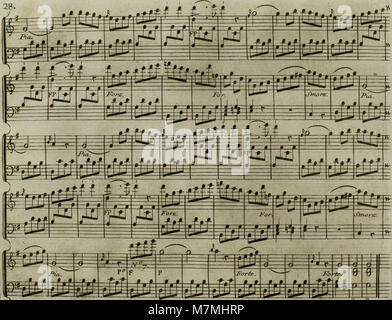 Dieses musikalische Arrangement von Haydns „Andante“ für Harfe und Violine aus dem Jahr 1795 veranschaulicht klassische Orchestrierungstechniken und die Verschmelzung von Streichinstrumenten und Zupfinstrumenten in Musik des 18. Jahrhunderts. Stockfoto