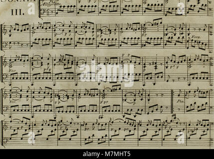 Eine musikalische Bearbeitung von Joseph Haydns Andante für Harfe aus dem Jahr 1795 mit optionaler Violinbegleitung, die klassische Komposition und Arrangement-Methoden des späten 18. Jahrhunderts veranschaulicht. Stockfoto