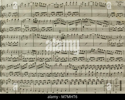 Ein musikalisches Arrangement von Haydns Andante aus dem 18. Jahrhundert, geschrieben für Harfe mit optionaler Violinbegleitung, das klassische Instrumentalkompositionen zeigt. Stockfoto