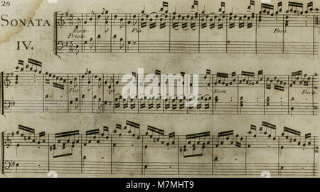 Eine Musicalpartitur von Joseph Haydns Andante aus dem Jahr 1795, arrangiert für Harfe mit optionaler Violinbegleitung, die klassische Struktur und stilistische Raffinesse für Salon- oder Konzertbesuche veranschaulicht. Stockfoto