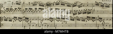 Eine Komposition von Joseph Haydn aus dem Jahr 1795 mit dem Titel Andante, arrangiert für Harfe mit optionaler Violinbegleitung, die die Eleganz und Form der klassischen Musik veranschaulicht. Stockfoto