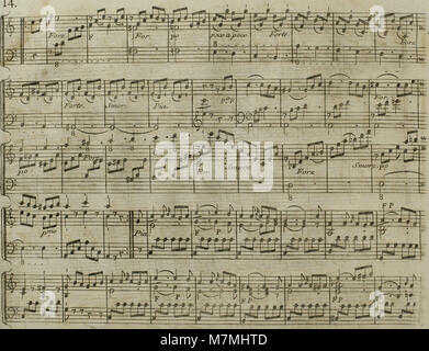 Diese 1795 entstandene Bearbeitung von Haydns berühmtem „Andante“ für Harfe mit optionaler Violinbegleitung demonstriert klassische Instrumentierung und musikalische Adaption aus dem 18. Jahrhundert. Stockfoto