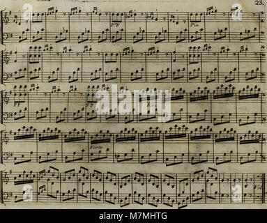 Dieses 1795 entstandene Arrangement von Joseph Haydns berühmtem Andante ist für Harfe mit optionaler Violinbegleitung komponiert und zeigt klassischen Stil und eine raffinierte melodische Struktur, die für kammermusikalische Darbietungen geeignet ist. Stockfoto