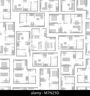 Nahtlose Muster mit architektonischen Projekte der Wohnung und Möbel Stock Vektor