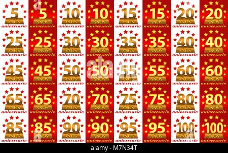 Satz von Gold Zahlen zum Jubiläum. Von der Spanischen - Jahre übersetzt. Vektor Stock Vektor