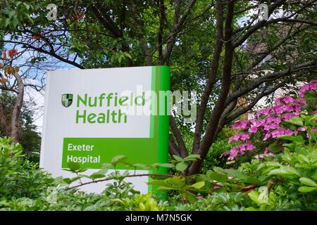 Nuffield Gesundheit, privates Krankenhaus Eingang anmelden. Exeter, Devon, Großbritannien. Stockfoto