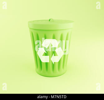 3D-Darstellung. Papierkorb Papierkorb auf grünem Hintergrund. Stockfoto