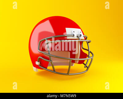 3D-Renderer Bild. American Football red Helm auf gelben Hintergrund. Sport Konzept. Stockfoto