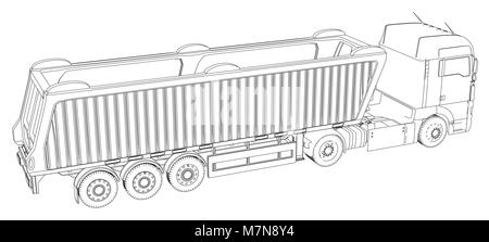 Vektor isometrische Darstellung Lkw oder Traktor mit Kipper Sattelanhänger. Erstellt Abbildung der 3d. Wire-Frame. Stock Vektor