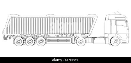 Sattelanhänger Dump Truck Skizze. Eurotrucks Fahrzeug. Tracing Abbildung der 3d. EPS 10 Vector Format. Stock Vektor