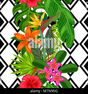 Nahtlose Muster mit tropischen Pflanzen, Blätter und Blüten. Hintergrund ohne freistellungsmaske gemacht. Einfach für Hintergrund, Textil, Verpackung Papier Stock Vektor