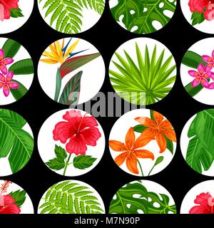 Nahtlose Muster mit tropischen Pflanzen, Blätter und Blüten. Hintergrund ohne freistellungsmaske gemacht. Einfach für Hintergrund, Textil, Verpackung Papier Stock Vektor