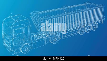 Sattelanhänger Dump Truck Skizze. Eurotrucks Fahrzeug. Tracing Abbildung der 3d. EPS 10 Vector Format. Stock Vektor