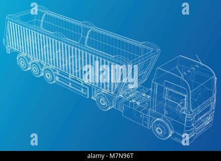 Sattelanhänger Dump Truck Skizze. Eurotrucks Fahrzeug. Tracing Abbildung der 3d. EPS 10 Vector Format. Stock Vektor