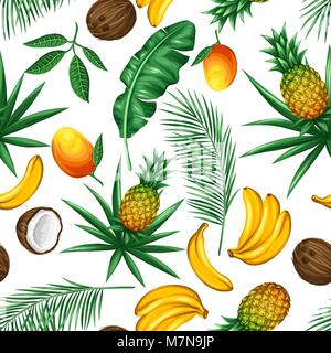 Nahtlose Muster mit tropischen Früchten und Blättern. Hintergrund ohne freistellungsmaske gemacht. Einfach für Hintergrund, Textil, Verpackung Papier Stock Vektor