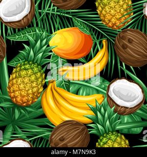 Nahtlose Muster mit tropischen Früchten und Blättern. Hintergrund ohne freistellungsmaske gemacht. Einfach für Hintergrund, Textil, Verpackung Papier Stock Vektor