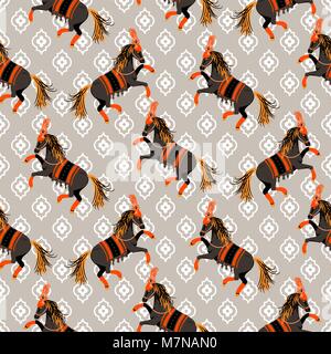 Dark Horse grau und orange nahtlose Vektor Muster. Stock Vektor