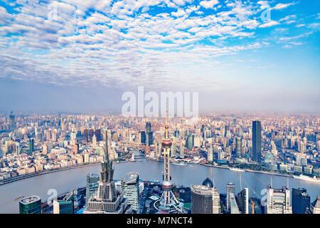 Luftaufnahme des Shanghai Stadtzentrum entfernt. Stockfoto