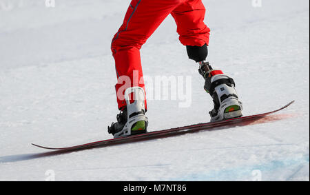 PyeongChang, Südkorea. 12 Mär, 2018. Paralympics, Jeongseon Alpine Center, Snowboard Cross der Männer: Dänemarks Daniel Wagner in Aktion. Foto: Jan Woitas/dpa-Zentralbild/dpa Quelle: dpa Picture alliance/Alamy leben Nachrichten Stockfoto