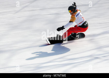 PyeongChang, Südkorea. 12 Mär, 2018. Paralympics, Jeongseon Alpine Center, Snowboard Cross der Männer: Dänemarks Daniel Wagner in Aktion. Foto: Jan Woitas/dpa-Zentralbild/dpa Quelle: dpa Picture alliance/Alamy leben Nachrichten Stockfoto