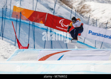 Jeongseon, Südkorea. 12 Mär, 2018. 12. März - Jeongseon Alpine Center - Südkorea. Team GB beim Para snowboard Sessions: MOORE Ben Credit: Marco Ciccolella/Alamy leben Nachrichten Stockfoto