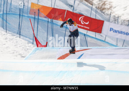 Jeongseon, Südkorea. 12 Mär, 2018. 12. März - Jeongseon Alpine Center - Südkorea. Team GB beim Para snowboard Sessions: MOORE Ben Credit: Marco Ciccolella/Alamy leben Nachrichten Stockfoto