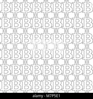 Nahtlose Muster mit schwarzen bitcoin Umrisse Zeichen auf weißem Hintergrund. Vector Illustration. Vorlage. Stock Vektor