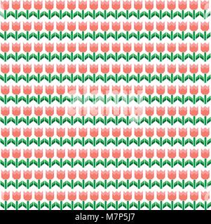Cute nahtlose Muster mit rosa Tulpe Blumen Drucken auf weißem Hintergrund. Flache Vektor-illustration, Banner, Poster, Vorlage, Geschenkpapier, Fabric pr Stock Vektor
