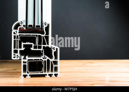 Das Fenster Profil Querschnitt, Dreifachverglasung Struktur, energieeffiziente Lösung, kopieren Raum Stockfoto