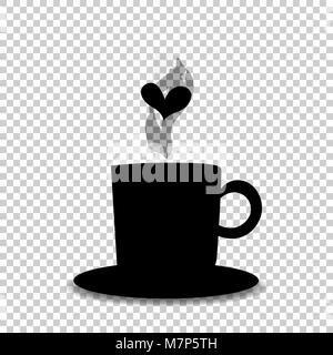 Schwarze Silhouette aus Tee oder Kaffee Tasse mit Dampf und Herzen isoliert auf transparenten Hintergrund. Vector Illustration, Symbol, Logo, Zeichen, Symbol der Glaskrug f Stock Vektor