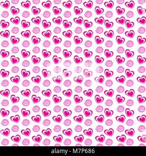 Nahtlose Muster mit Rose cartoon Herzen und Spiralen auf weißen Hintergrund. Vector Illustration. Stock Vektor