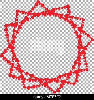 Rahmen in Form von Star mit zwölf Strahlen aus unterschiedlich großen cartoon Herzen auf transparentem Hintergrund mit rount Kopie Raum in der Mitte getrennt. Vec Stock Vektor