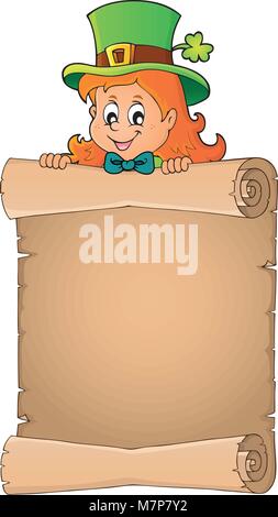 Leprechaun girl Holding Pergament 2-eps 10 Vector Illustration. Stock Vektor