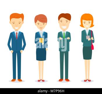 Eingestellt von Unternehmern und Unternehmerinnen Charakter in formalen Anzüge, Sammlung von Happy Business Männer und Sekretär Frauen ständigen Charakter in verschiedenen p Stock Vektor