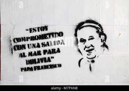 Graffiti mit angeblichen Zitat von Papst Franziskus unterstützt die Forderung gegen Bolivien Chile für souveränen Zugang zur Pacific Coast, La Paz, Bolivien Stockfoto