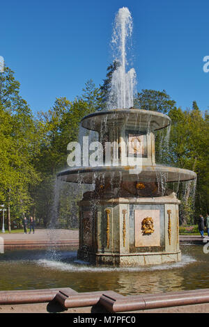 Peterhof, St. Petersburg, Russland - Juni 4, 2017: Einer der römischen Brunnen in Peterhof-park. Diese beiden identisch und symmetrisch Brunnen errichtet in 173 Stockfoto