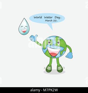 Happy World Water day März 22 mit Wasser Tropfen süßen Charakter. Weltwassertag Symbol. Weltwassertag Idee, Kampagne für Grußkarten und Poster. Vektor i Stock Vektor