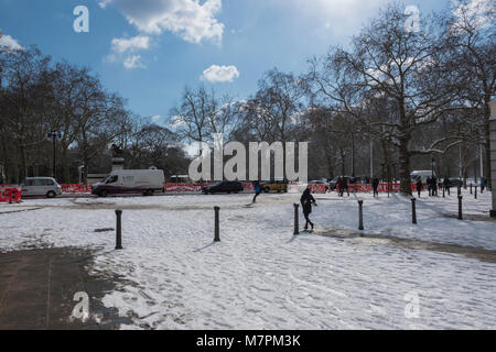 Snow Fall in London Winter 2018 Stockfoto