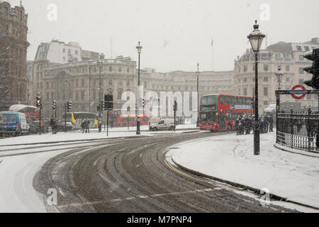 Snow Fall in London Winter 2018 Stockfoto