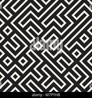 Stilvolle Linien Gitter. Ethnische Schwarzweiß-Textur. Abstrakte geometrische Hintergrund Design. Vektor nahtlose Muster. Stock Vektor