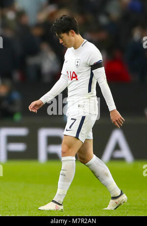 Tottenham Hotspur's Sohn Heung-Min zeigt seine Niedergeschlagenheit Stockfoto